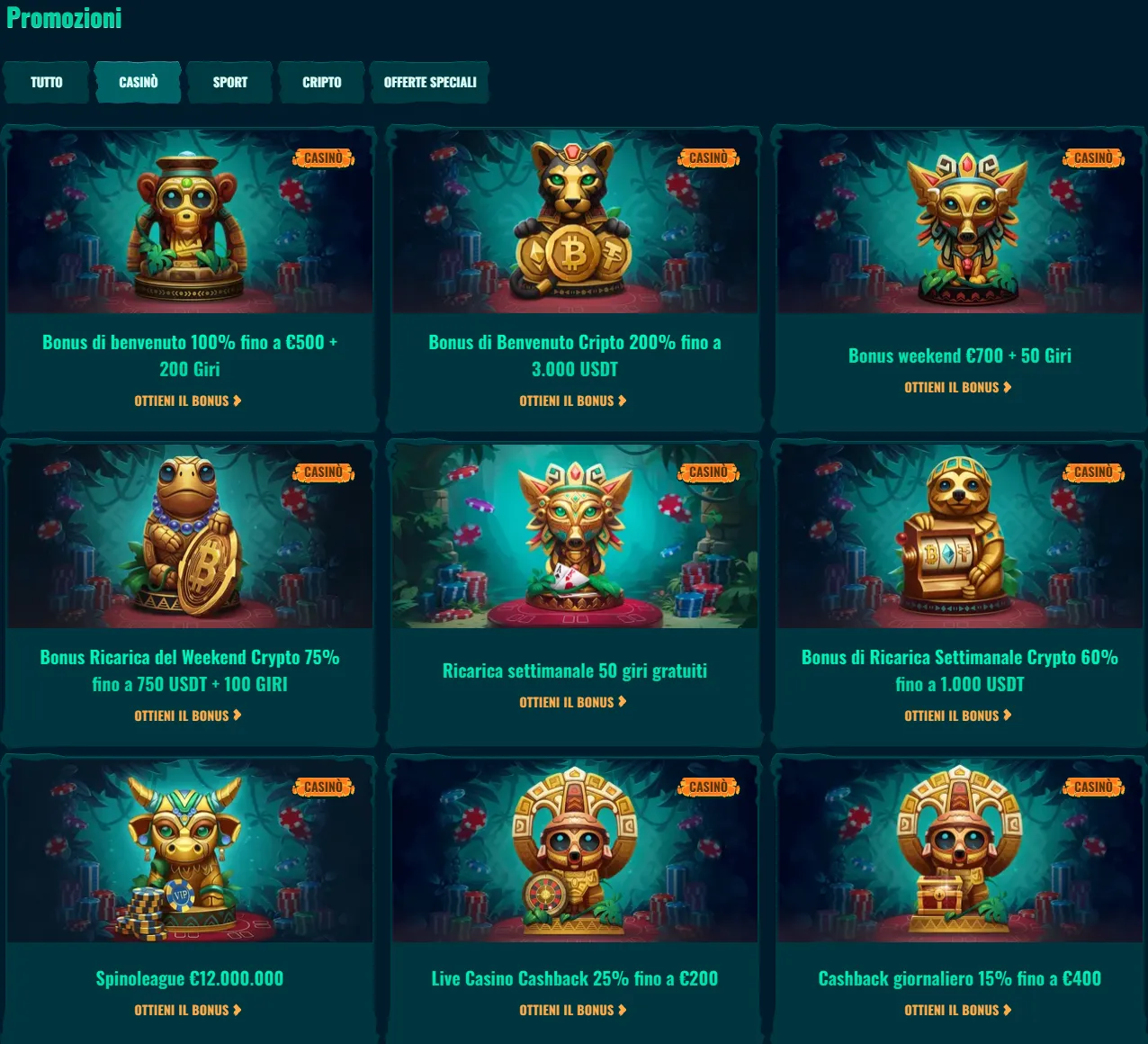 Bonus casino Spinanga disponibili